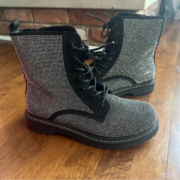 Torrid x Betsey Johnson Silver Rhinestone Combat Boots 11WW - Picture 2 of 10
